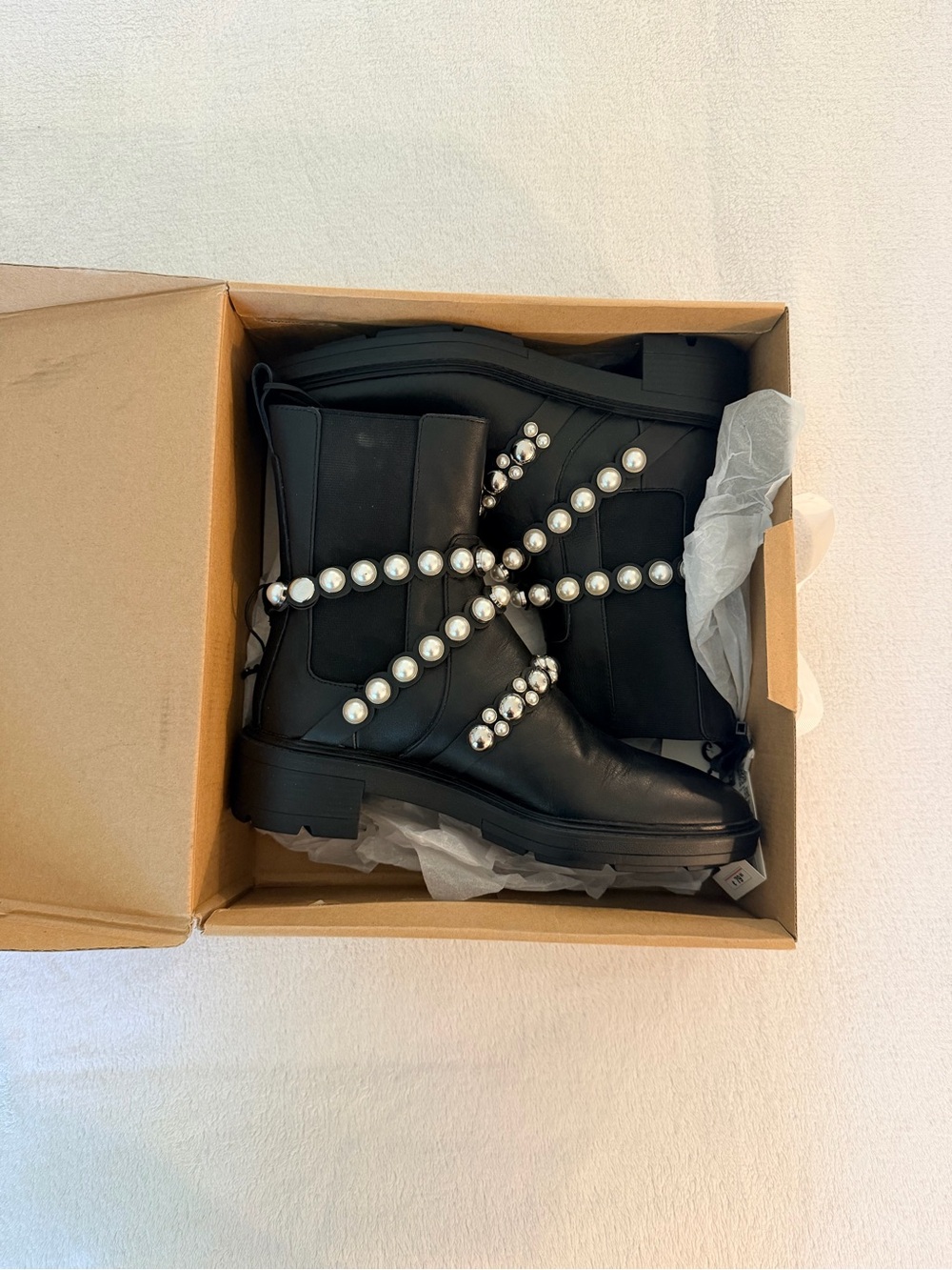 Zara Black Pearl-Embellished Ankle Boots - Picture 3 of 8